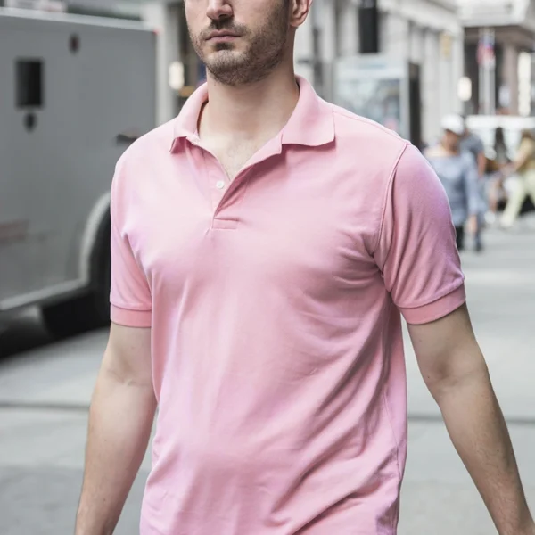 pink polo shirt